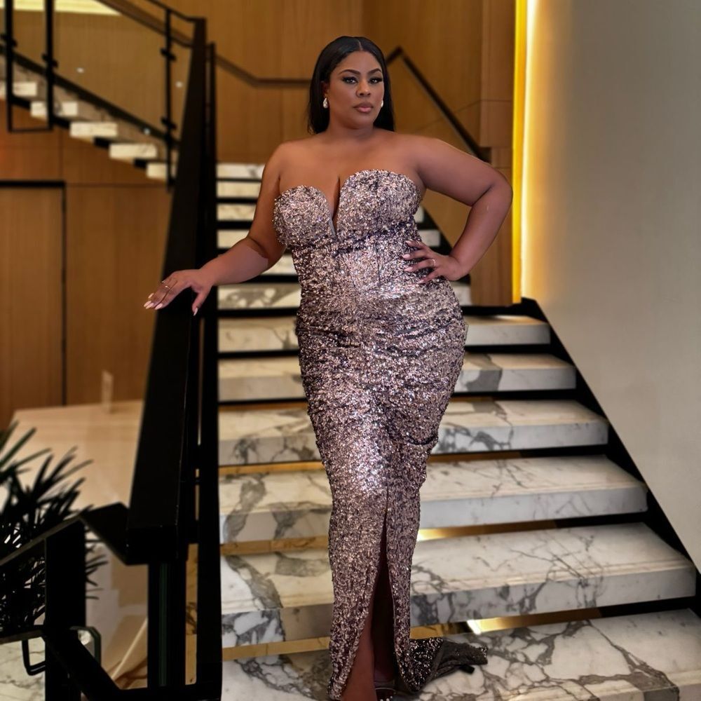 Fashion Nova Strapless Sequin Dress in Silver